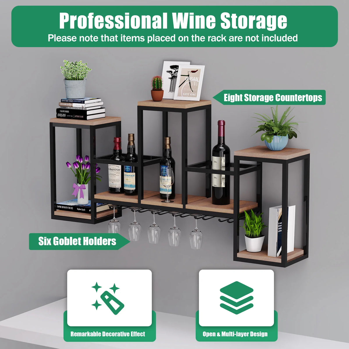 Wine Rack - Wine Bottle Rack - Wijnrek - Wijnflessenrek - Metalen Wijnfleshouder - Wandmontage - Industrieel Wandgemonteerd Wijnrek - Stijlvolle & Functionele Wijnopslag