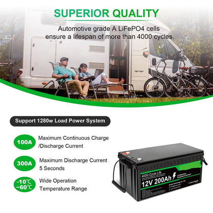 LiFePO4 Accu – Lithium Accu – Camper Accu – Boot Accu – 12V 200Ah – Lichtgewicht – Lange Levensduur