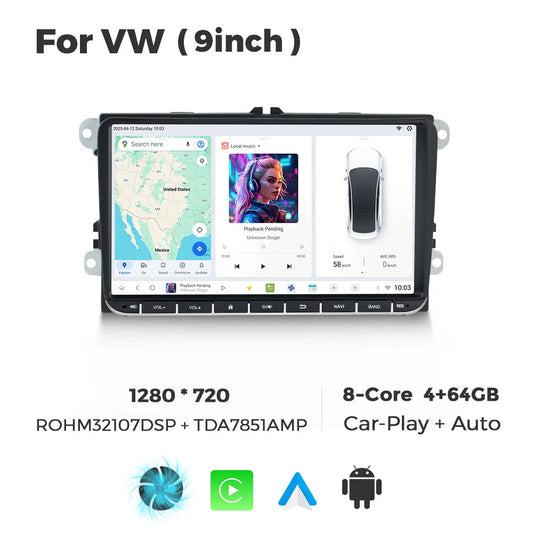 Autoradio – Auto Stereo – Multimedia Speler – Navigatie Systeem – 2 DIN – 9 Inch Touchscreen – Draadloos CarPlay & Android Auto