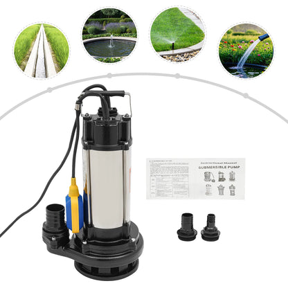 Dompelpomp – Waterpomp – Vuilwaterpomp – Vlakzuigpomp – Kelderpomp – Roestvrij Staal – 1,5 kW Krachtig