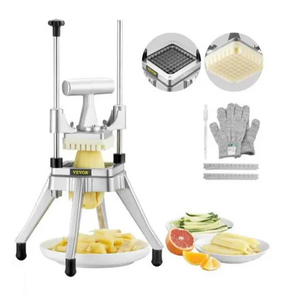 Groente- en fruitsnijder roestvrij staal - Snijmachine - Groentesnijder - Fruitsnijder - Mandoline - Hakmolen -  Groentesnijder Multifunctioneel - RVS Dicer – 3/8 & 1/4 Inch Snijbladen voor Keuken, Restaurant en Catering