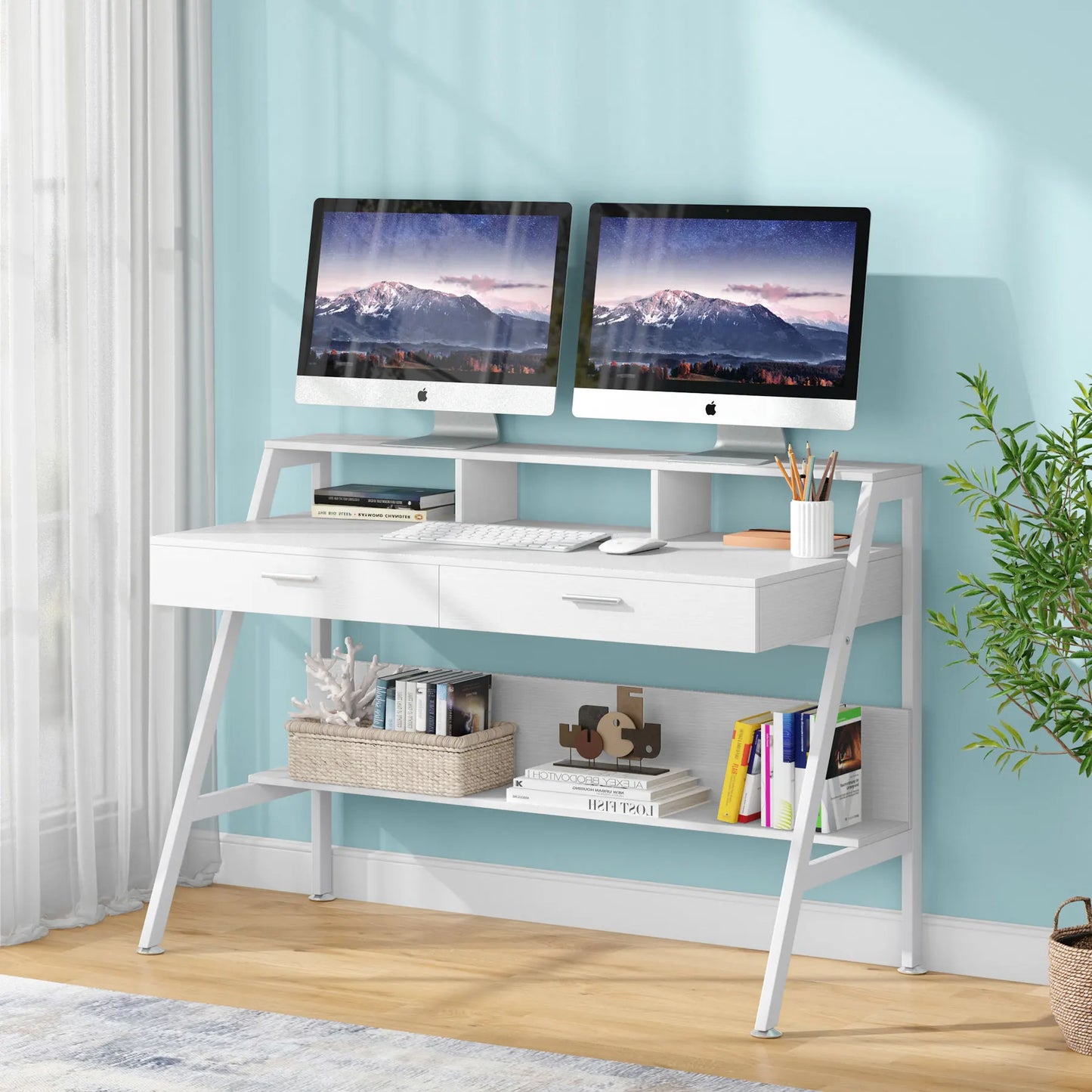 Bureau – Werktafel – Computerbureau – Schrijftafel – Compact Ontwerp – Metalen Frame – Ergonomische Monitorverhoger