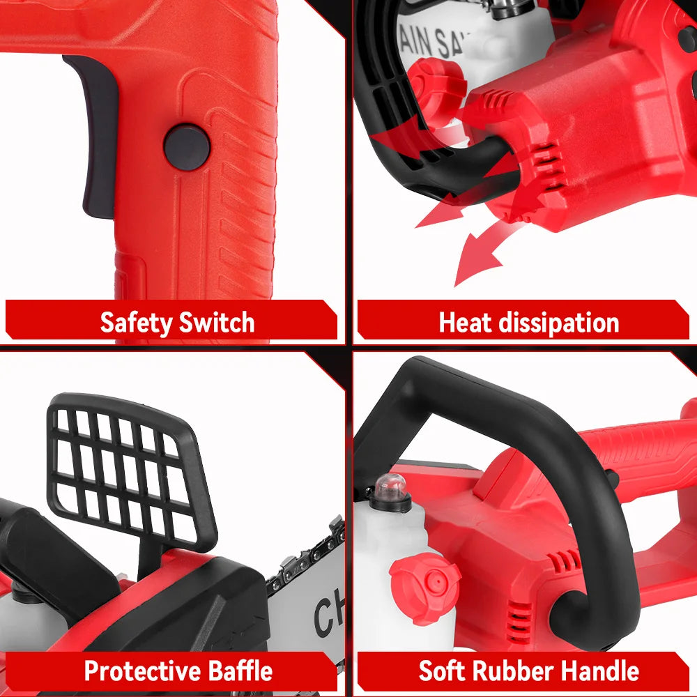 Elektrische Kettingzaag - met Accu - Snoeischaar - Handbediend- 12 Inch - 6600W - 20000RPM - Draadloos - Borstelloos - Snijden - Compatibel met 18V Accu - voor Tuinonderhoud - Renovatie - 2 Batterij