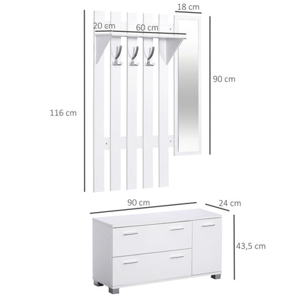 3-in-1 Halmeubel – Kapstok – Wandkapstok – Staande Kapstok – Garderoberek – Schoenenkast – Melamine Hout & Spiegel – Draagvermogen 100 kg