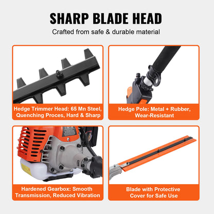 SucceBuy 52CC 6-in-1 MultiFunctional Trimming Tools Gas Hedge Trimmer Weed Eater String Trimmer Brush Cutter Edger Pole Chainsaw - QUORE