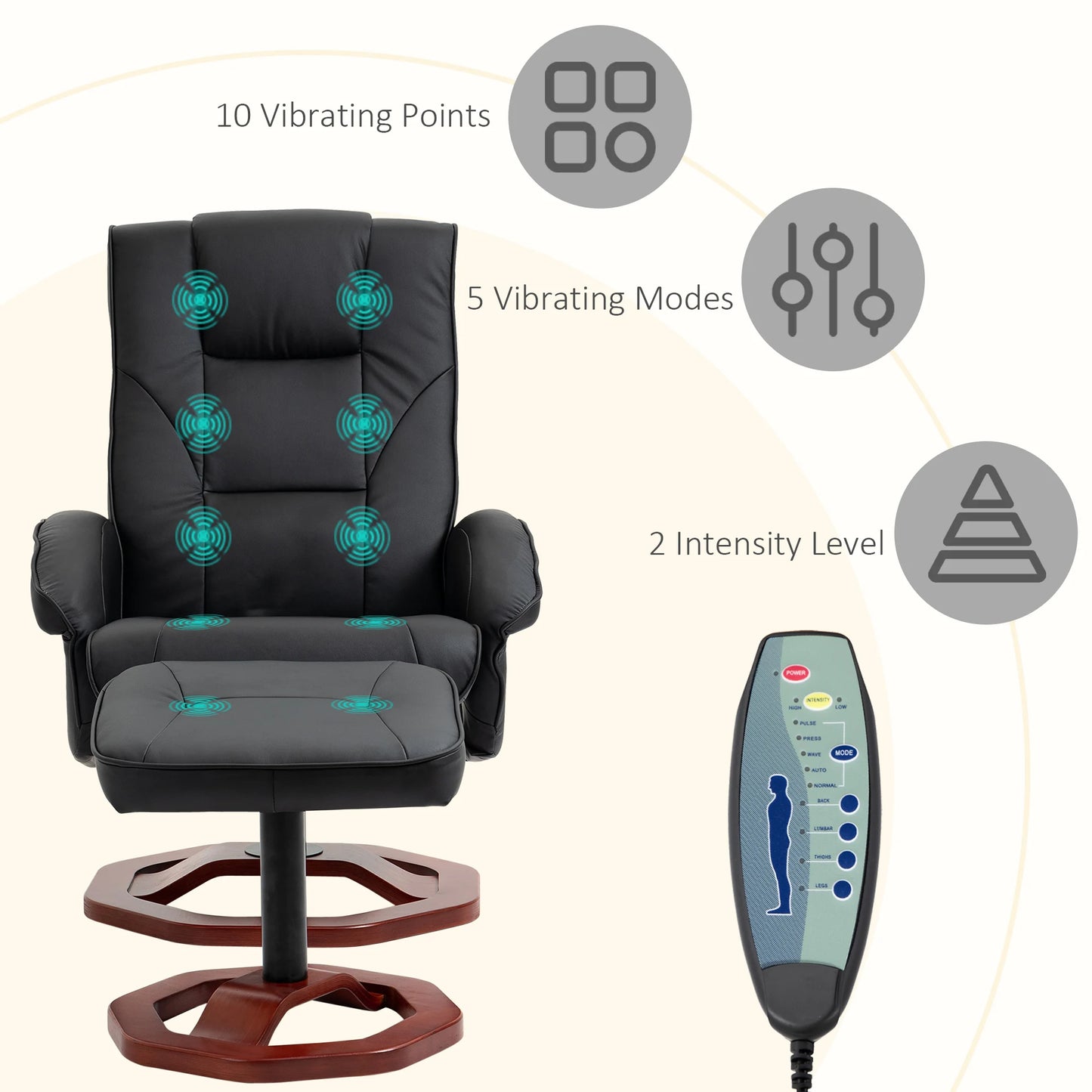Massagefauteuil – Massagestoel – Relaxzetel – Fauteuil Met Voetensteun – 10 Massagepunten – Verstelbare Rugleuning 110°-135°