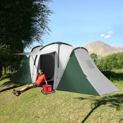 Familietent voor 4-6 Personen - 555x225x190 cm - Groen - 2 Slaapkamers & 1 Woonruimte - Waterdicht - UV-bescherming