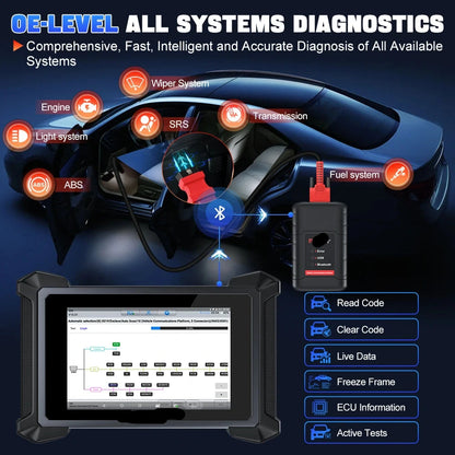 Auto Diagnosetool – OBD Scanner – Diagnoseapparaat – Sleutelprogrammering – 8-Inch Touchscreen – Bluetooth – 8500 mAh Batterij