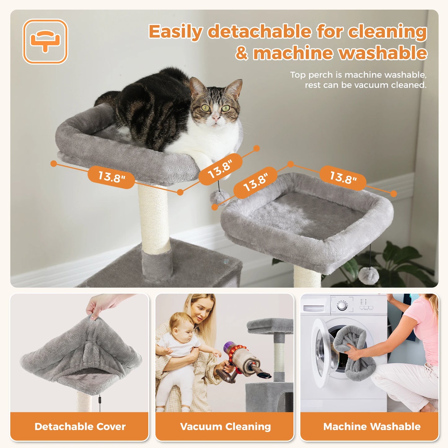 Kattenboom - Kitten Krabpaal - Sisal Krabpalen - Krabpaal - Katten Klimmuur - Krabplanken - Arbre a Chat - Hangmat & Speeltjes - Meerdere Verdiepingen - met Pluche Kattenhuisjes - 180cm - Zwart - QUORE