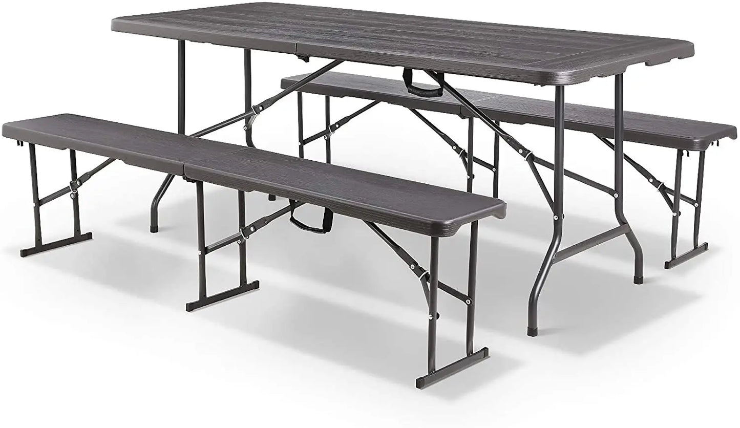 Inklapbare Tafelset – Inklapbare Tafel Met Banken – Opvouwbare Tafel – Picknicktafel – Campingtafel – Weerbestendig Stalen Frame – Compact Op Te Bergen - QUORE