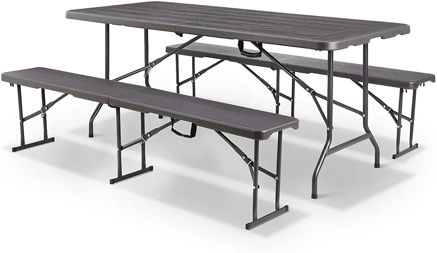 Inklapbare Tafelset – Inklapbare Tafel Met Banken – Opvouwbare Tafel – Picknicktafel – Campingtafel – Weerbestendig Stalen Frame – Compact Op Te Bergen - QUORE