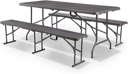 Inklapbare Tafelset – Inklapbare Tafel Met Banken – Opvouwbare Tafel – Picknicktafel – Campingtafel – Weerbestendig Stalen Frame – Compact Op Te Bergen - QUORE