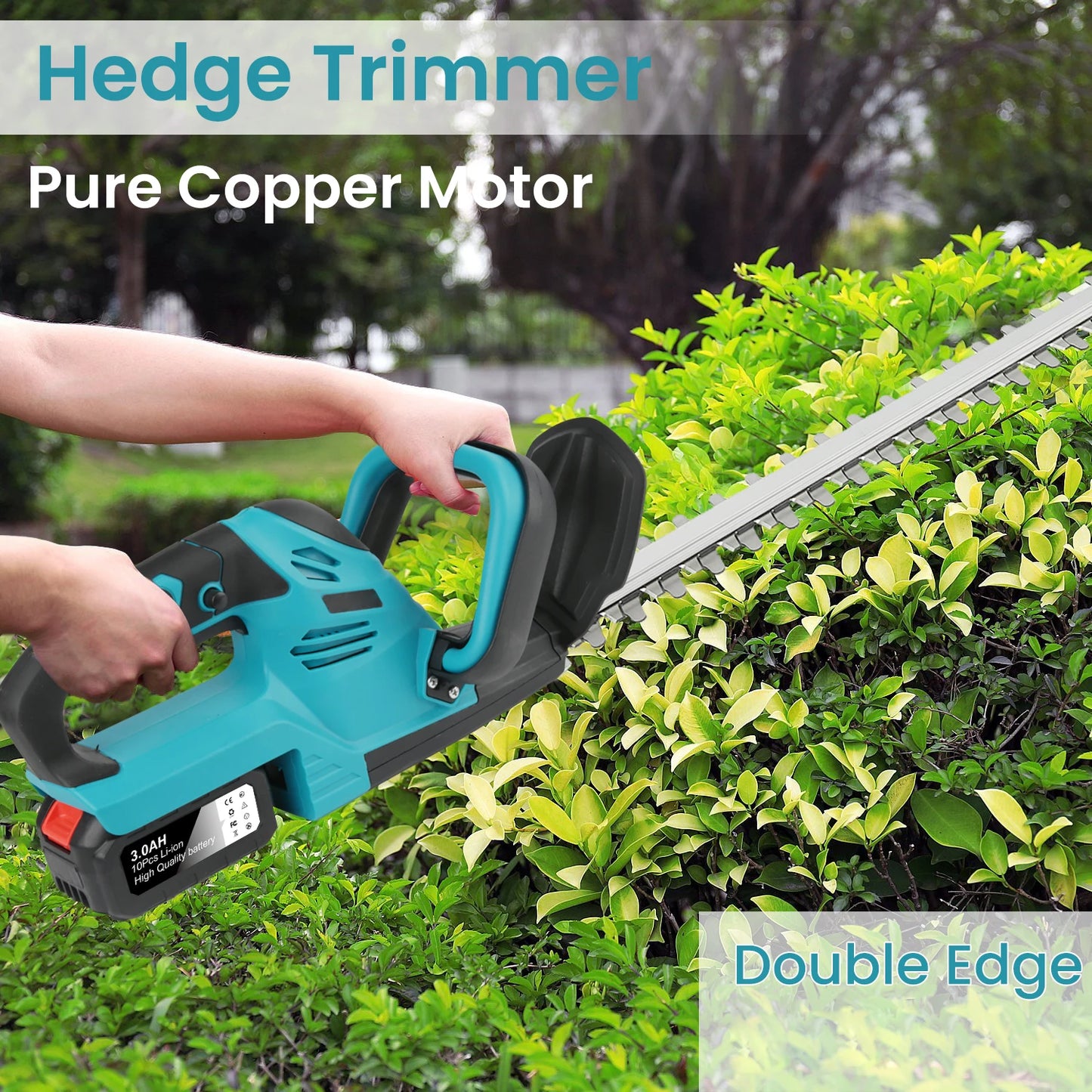 Elektrische Heggenschaar - Heggentrimmer - Heggenschaar Accu - Haagschaar - Draadloze - 21V - 520mm - Snoeischaar en Grastrimmer in één - Voor Tuinonderhoud - 1 Accu