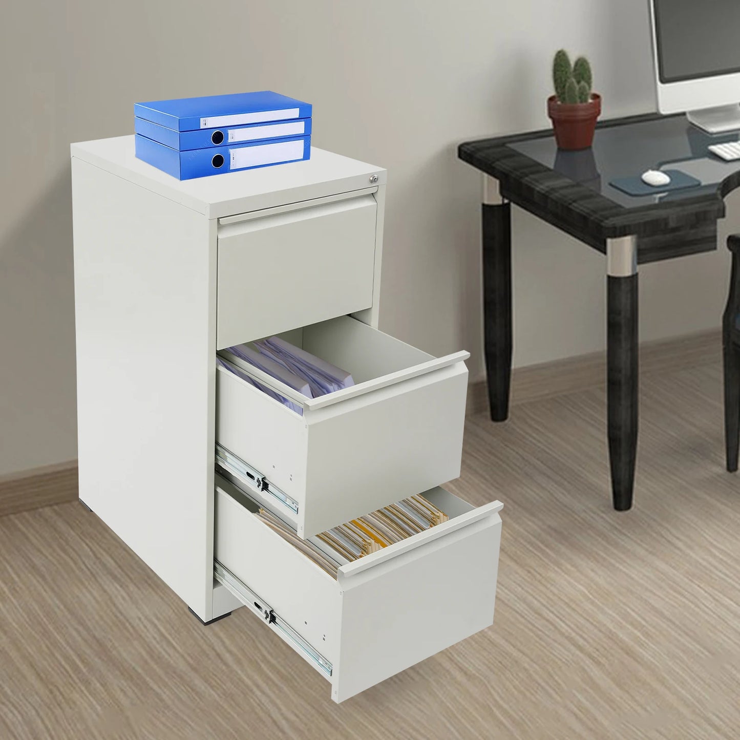 Afsluitbare Ladekast – Metalen Ladekast – Archiefkast – Opbergkast – Kantoorladekast – Stevig Koudgewalst Staal – 3 Laden Met Veiligheidsslot – Compact Verticaal Design