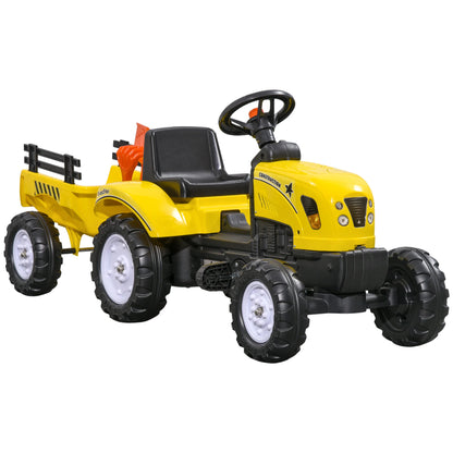 Homcom Pedal Tractor for Children 3 Years Old with Trailer Pedal Car Riding Toy Load 35 kg 133X42X51 cm Yellow