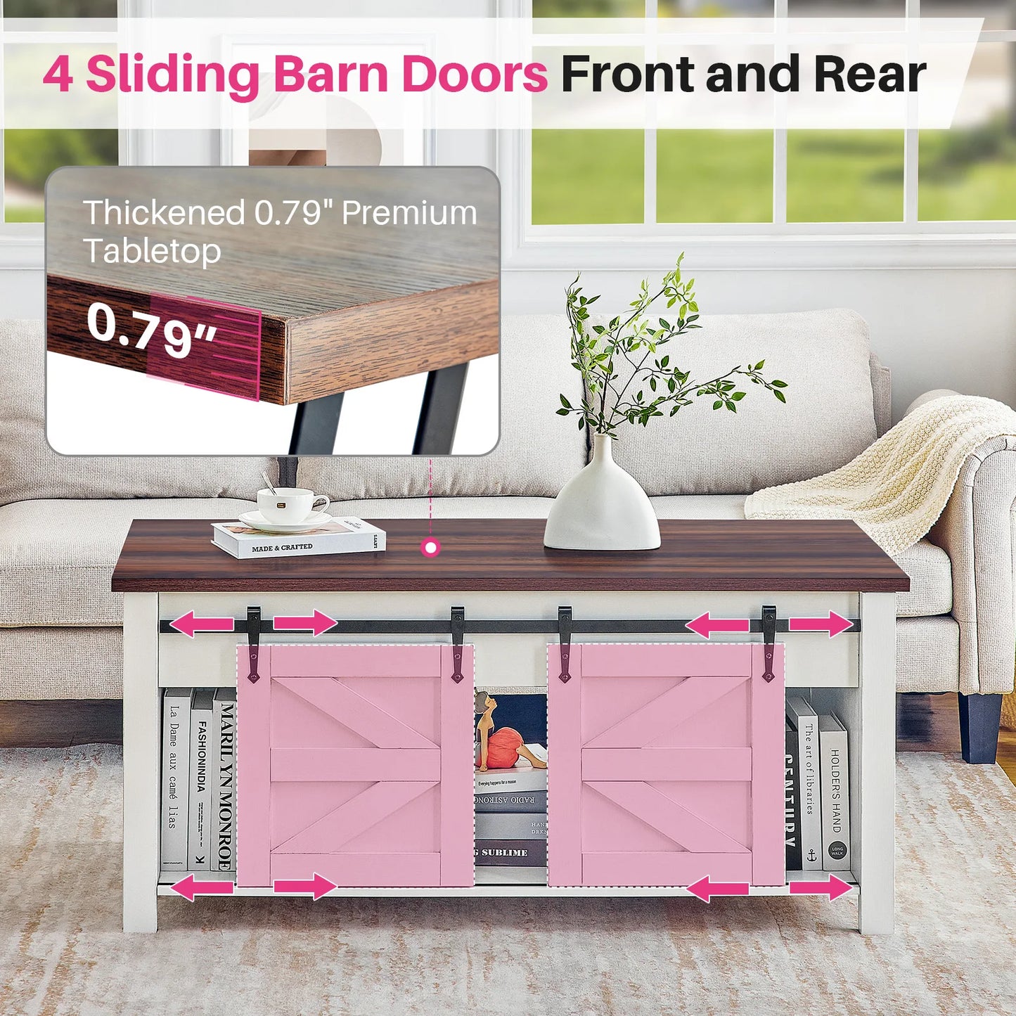 Salontafel – Salontafeltje – Tafel – Woonkamertafel – Lift-Top – Grote Verborgen Opbergruimte – Massief Houten Constructie - 117 x 53 x 55 cm - Rustiek Bruin