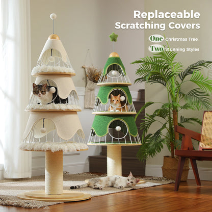 Modern Cat Tree Tower with Thick Scratch Post Multi-Level Cat Condo with Metal Frame Replaceable Cushion Indoor Cat House Bed