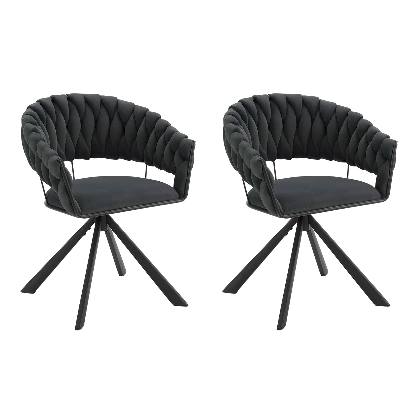 Draaibare Eetkamerstoelen - Moderne Fluwelen - Gestoffeerde Stoelen met Armleuning - Gewatteerd Comfort - Stoelen voor Keuken - Woonkamer of Slaapkamer - Set van 2 - Donkergrijs