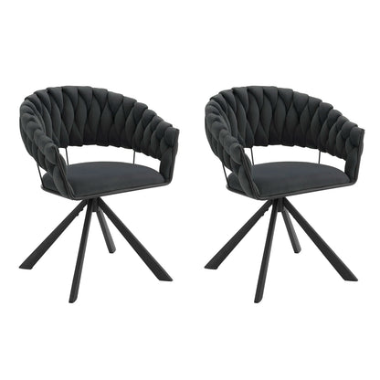 Draaibare Eetkamerstoelen - Moderne Fluwelen - Gestoffeerde Stoelen met Armleuning - Gewatteerd Comfort - Stoelen voor Keuken - Woonkamer of Slaapkamer - Set van 2 - Donkergrijs