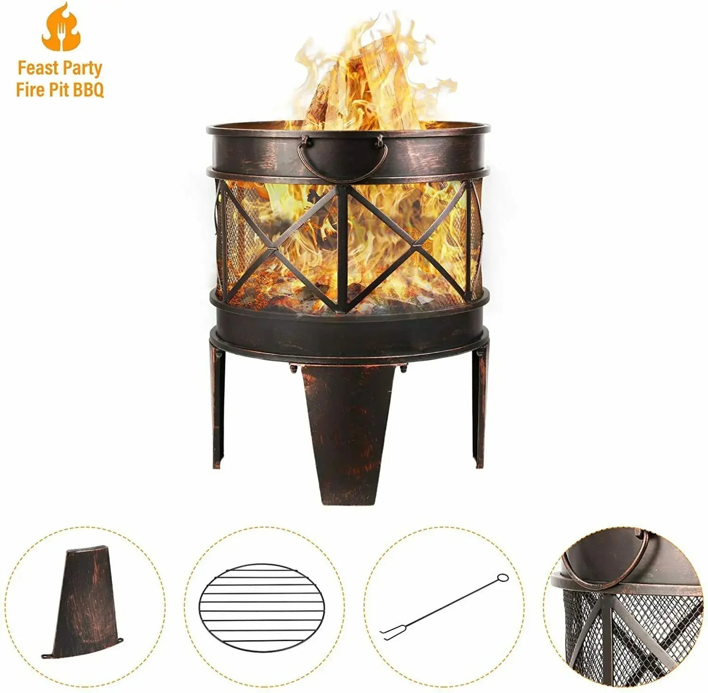 Tuin Vuurschaal - Vuurkorf - Cortenstaal - Tuinhaard - Terrashaard - 58x45cm - met Vonkenbescherming & Handgrepen – Antieke Roestlook – Geschikt voor Barbecue
