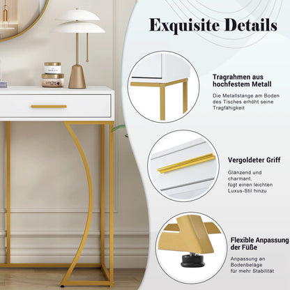 Console table, hallway table with 2 drawers, light luxury style side table, sofa table, 120 x 38 x 76 cm, white/gold