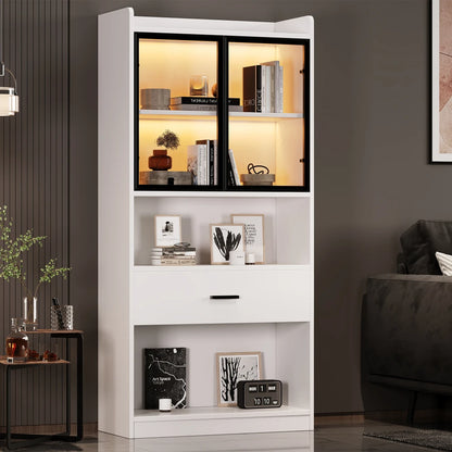 Vitrinekast – Vitrinekast Met Led – Glazen Kast – Boekenkast – Displaykast – Verstelbare Legplanken – Moderne Wit Met Afstandsbediening