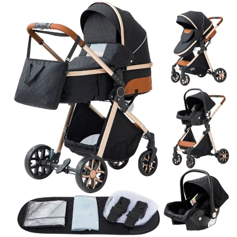 Stroller - Buggy - Kinderwagen 3-in-1 - Kinderwagens - Draagbare Reis Kinderwagen  - Hoogland Pram -Multifunctionele Aluminium Frame Kinderwagen - Hoge uitvoering - Low version - Blauw