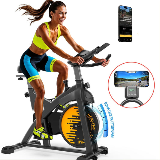 Hometrainer – Fitnessfiets – Exercisefiets – Magnetische Fiets – Stil Werkend – Verstelbaar Zadel – Bluetooth Connectiviteit - QUORE