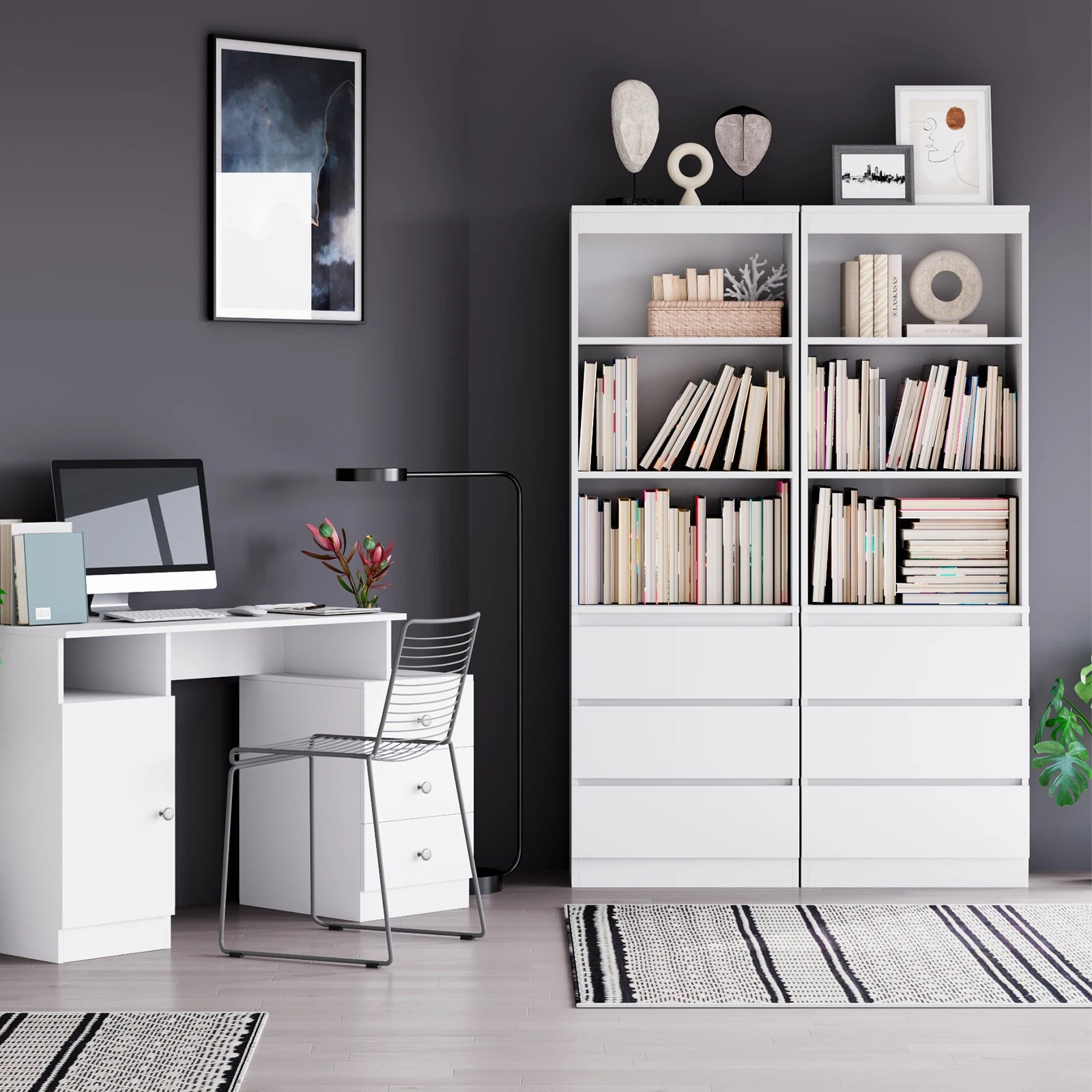 Boekenkast – Boekenplank – Opbergkast – Displaykast – Vitrinekast – Ruime Opbergruimte – Hoogte 180 cm – Zwart Variant - QUORE