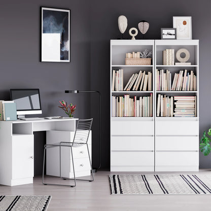 Boekenkast - Kast - Hoge Kasten - Boekenkasten - Boekenrek - Opbergkast met 3 Laden en 3 Planken - Vrijstaande Opbergkast - voor Woonkamer - Wit