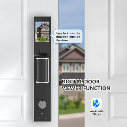 Slimme Bluetooth Deurslot – Elektronisch Slot – Vingerafdrukslot – Digitale Deurslot – Veiligheidsslot – Meerdere Ontgrendelmethodes – Aluminiumlegering Met Camera en Deurbel - 30x240 - 6068 - met Haak