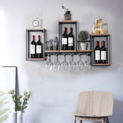 Vintage Wandgemonteerde Wijnrek - Houten & Metalen Opslagrek voor Keuken, Restaurant & Bar