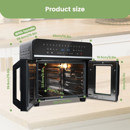 Heteluchtfriteuse – Airfryer - Airfryer Oven XXL - 23L - Dubbele Lades - 2200W - 240V - LED Touchscreen – 15 Programma’s - Kijkvenster - Zwart - QUORE
