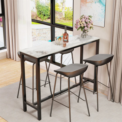 Bar Tafel – Bartafel – Hoge Tafel – Ontbijttafel – Koffietafel – Wit Sintered Steen Blad – Zwart Metalen Frame – 120x40x105 cm