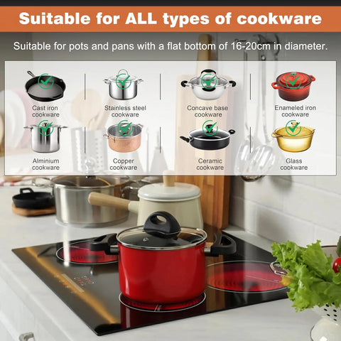 Inductie kookplaat - Induction Hob - Induction Cook Top - Inductie Fornuis - Elektrische Brander - 4 Zone - 60cm - Schuif- en aanraakbediening - 6000W - Veiligheidsslot - Zonder stekker - Zwart