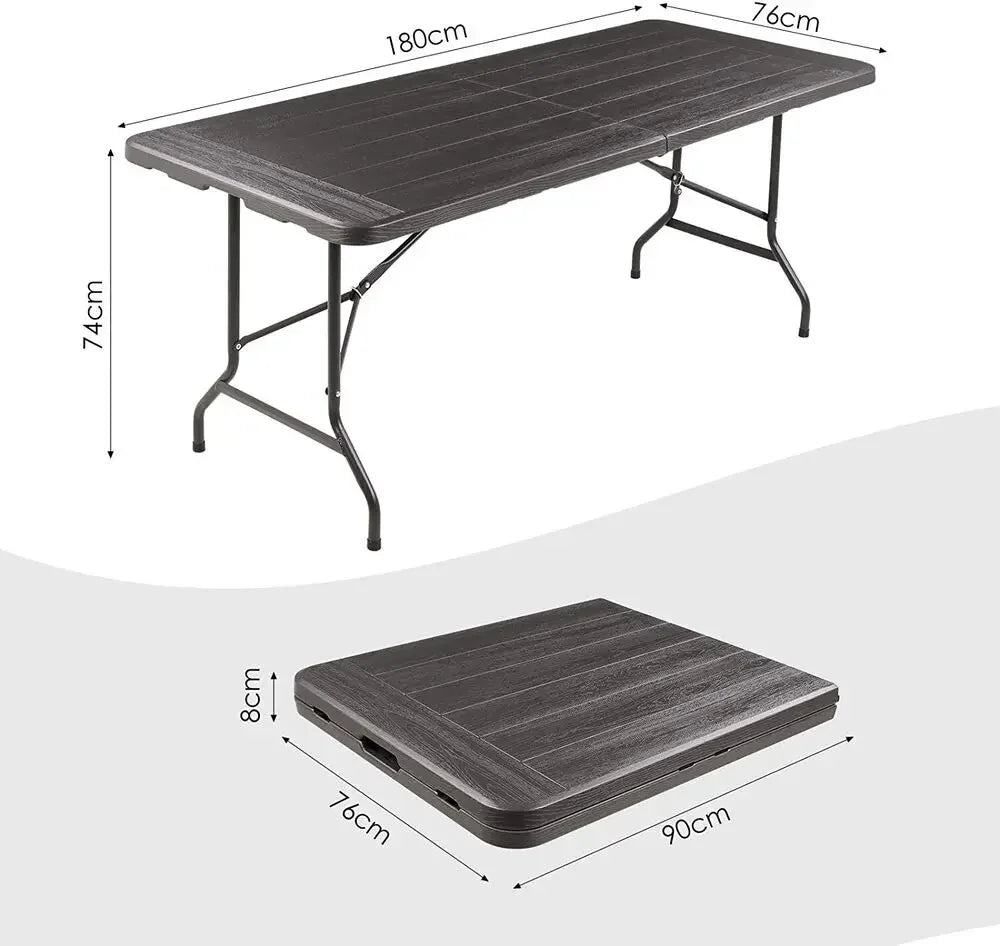 Campingtafel - Vouwtafel - Picknicktafel - Speltafel - Serveertafel - Inklaptafel - Draagbare - Inklapbaar - voor Buiten - Binnen - Achtertuin - Tuin - Barbecue - 180 x 76 x 74 cm - Grijs