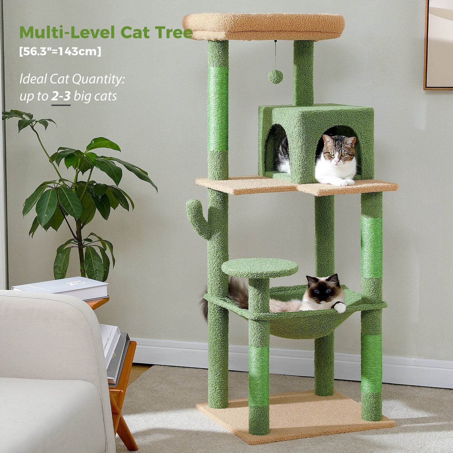 Krabpaal - Kattenboom - Katten Klimmuur - Sisal Krabpalen - Arbre a Chat - Hangmat - Kattenhuisje - 45x55x143cm - Donkergrijs