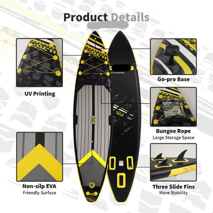 Supboard - Sup - Paddle Board - Sup Boards - 350x84x15cm - Ultra-Light - Opblaasbaar Stand Up Paddle Board - Max 165 kg - Waterdicht - Voor  Rivier - Zee - Inclusief Paddle - Rugzak - Zadel & Accessoires - Zwart-geel