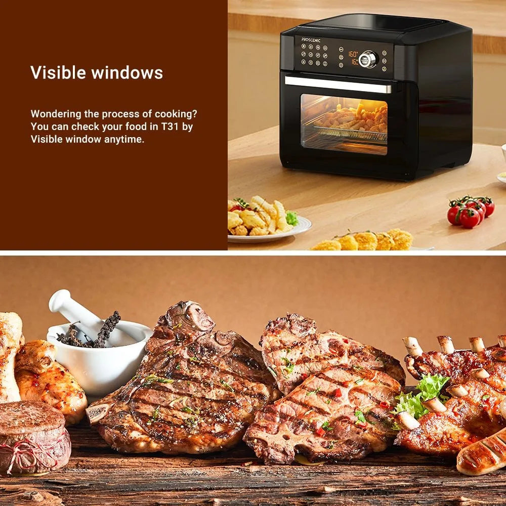 Heteluchtfriteuse – Airfryer - Airfryer Oven - 15L - 360° Luchtcirculatie - 1700W - 240V - 12 Voorinstellingen - LED Touchscreen - Kijkvenster - App Bediening - Zwart