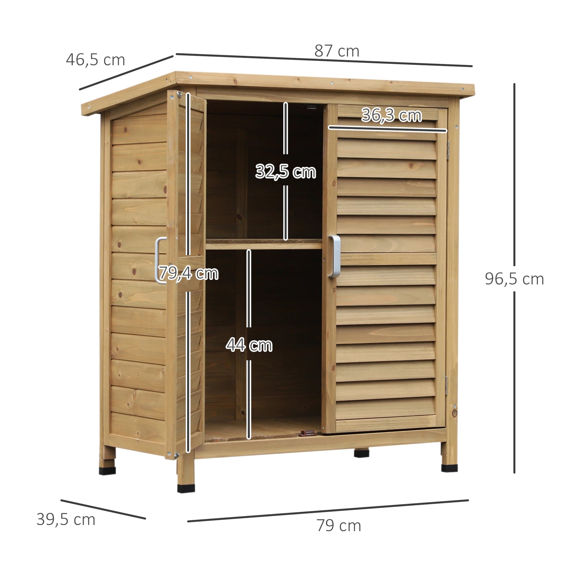Tuinhuisje – Tuinkast – Tuinberging – Tuinschuur – Berging – Hout – Schuin Dak – Ruime Opbergruimte - 79 x 46.5 x 96.5 cm - Natuurlijk Hout - QUORE