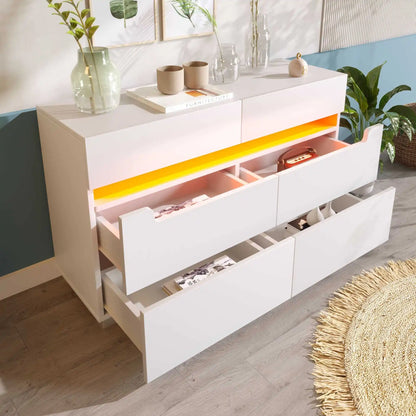 Ladekast – Opberger – Kast Met Lades – Meubel – Slaapkamerkast – 6 Ruime Lades – Smart LED-Verlichting - QUORE