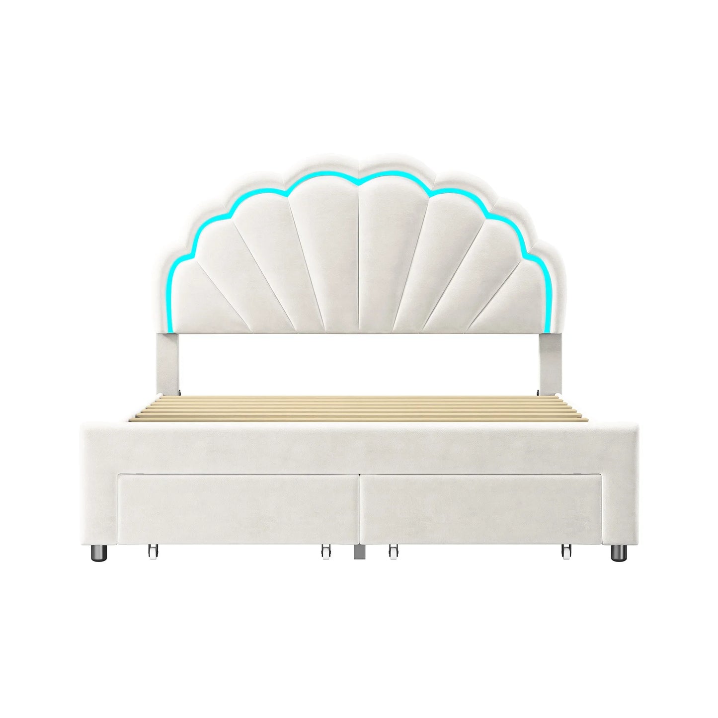 Gestoffeerd Bed – Fluwelen Bed – Scandinavisch Bed – Modern Bed – Bloemvormig Hoofdeinde – 12 Verstevigde Latten
