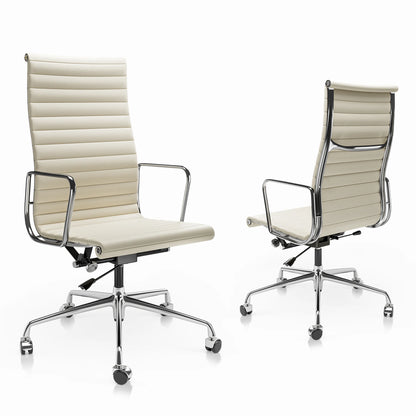 Bureaustoel Ergonomisch - Executive Stoel - Kantoorstoel - Gaming Stoel - Stoelen - Leren - met Hoge Rug - Armleuningen - 360° Draaifunctie - Verstelbare Hoogte - Kantelmechanisme - 1 Stuk - Wit