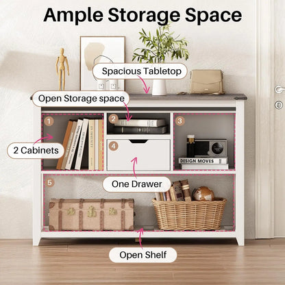 Consoletafel – Entreetafel – Opbergkast – Buffetkast – Houtnerf – Schuifdeuren – Veel Opbergruimte - 46 x 14.1 x 31.6 in - Walnoot Wit