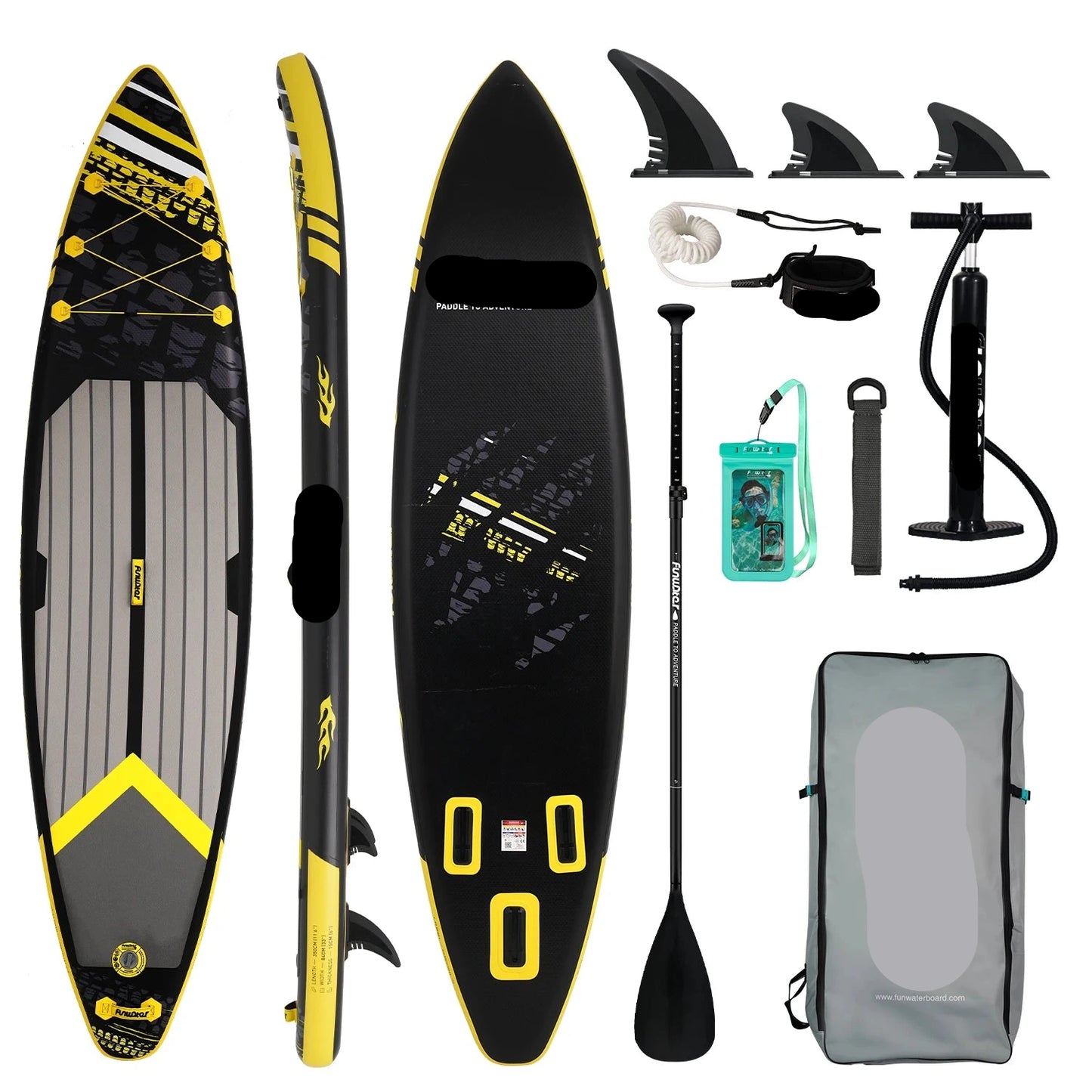 Supboard - Sup - Paddle Board - Sup Boards - 350x84x15cm - Ultra-Light - Opblaasbaar Stand Up Paddle Board - Max 165 kg - Waterdicht - Voor  Rivier - Zee - Inclusief Paddle - Rugzak - Zadel & Accessoires - Zwart-geel