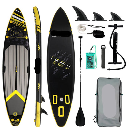 Supboard - Sup - Paddle Board - Sup Boards - 350x84x15cm - Ultra-Light - Opblaasbaar Stand Up Paddle Board - Max 165 kg - Waterdicht - Voor  Rivier - Zee - Inclusief Paddle - Rugzak - Zadel & Accessoires - Zwart-geel