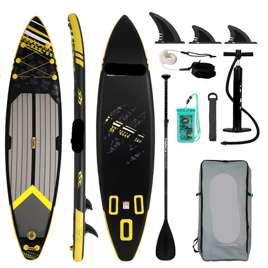 Supboard - Sup - Paddle Board - Sup Boards - 350x84x15cm - Ultra-Light - Opblaasbaar Stand Up Paddle Board - Max 165 kg - Waterdicht - Voor  Rivier - Zee - Inclusief Paddle - Rugzak - Zadel & Accessoires - Zwart-geel