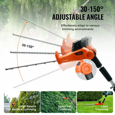 Vevor - Branch trimmer - Hedge trimmer - Cordless hedge trimmer - 20V - 74"-94" telescopic design for high branches - 18 inch double edge steel blade - Orange