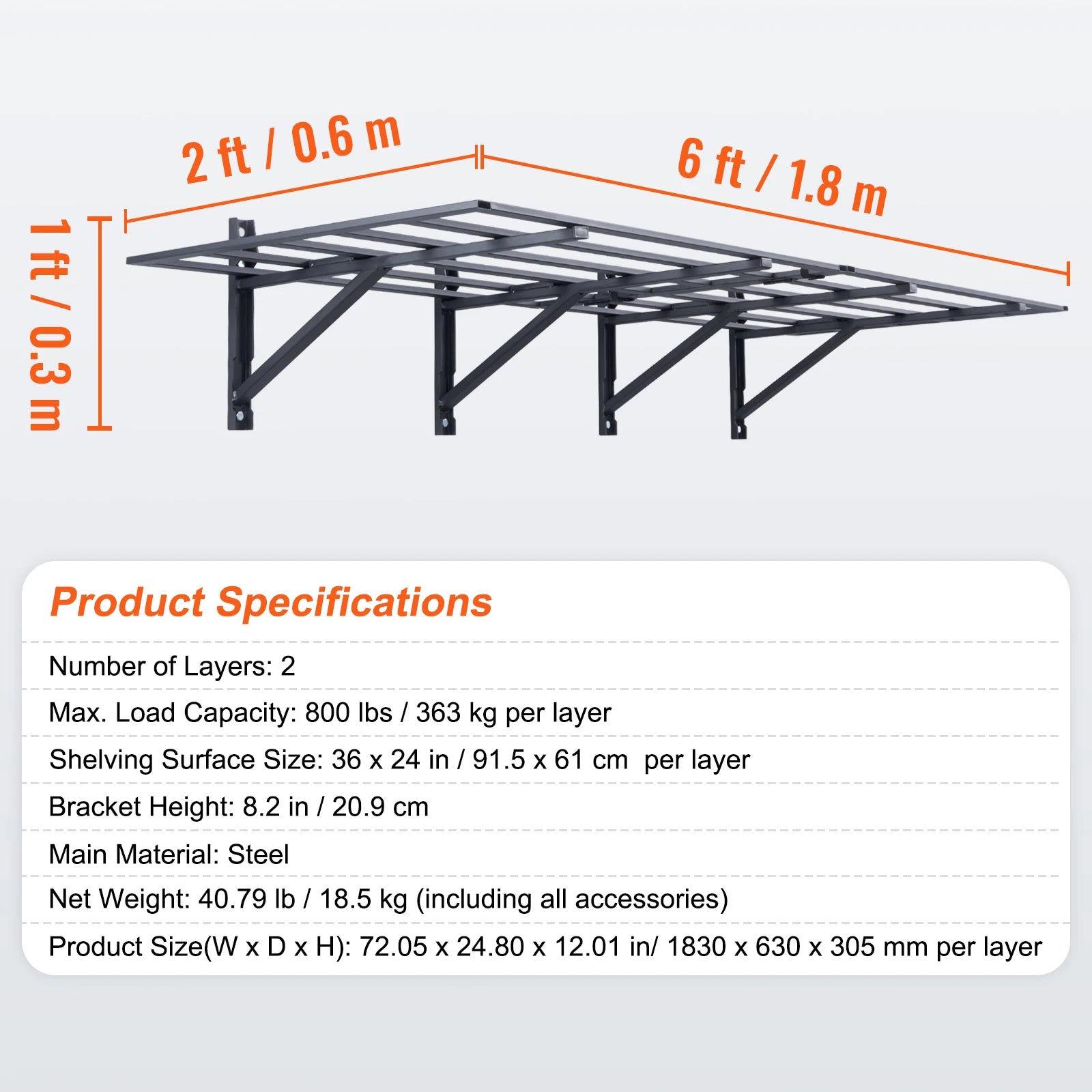 SucceBuy 2-Layer Garage Storage Shelving Wall Mounted Tool Box Rack Tool Cabinet Floating Shelves Holder for Shop Workshop - QUORE