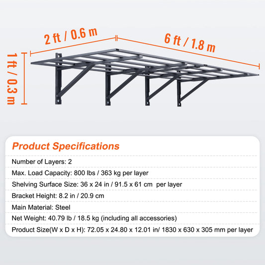 SucceBuy 2-Layer Garage Storage Shelving Wall Mounted Tool Box Rack Tool Cabinet Floating Shelves Holder for Shop Workshop - QUORE